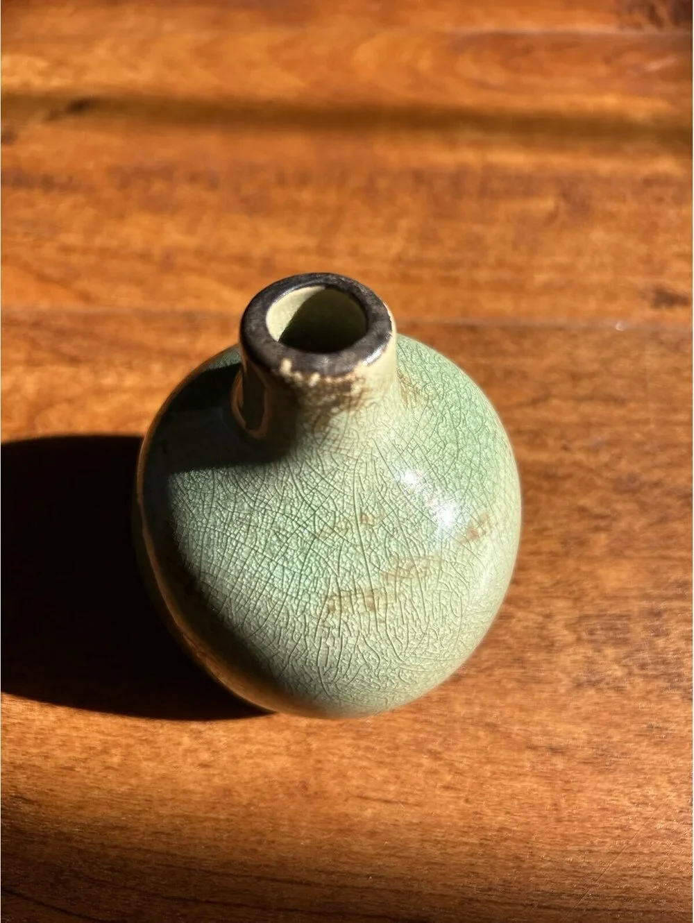 Small Vintage Ceramic Table Vase with Crackle Glaze